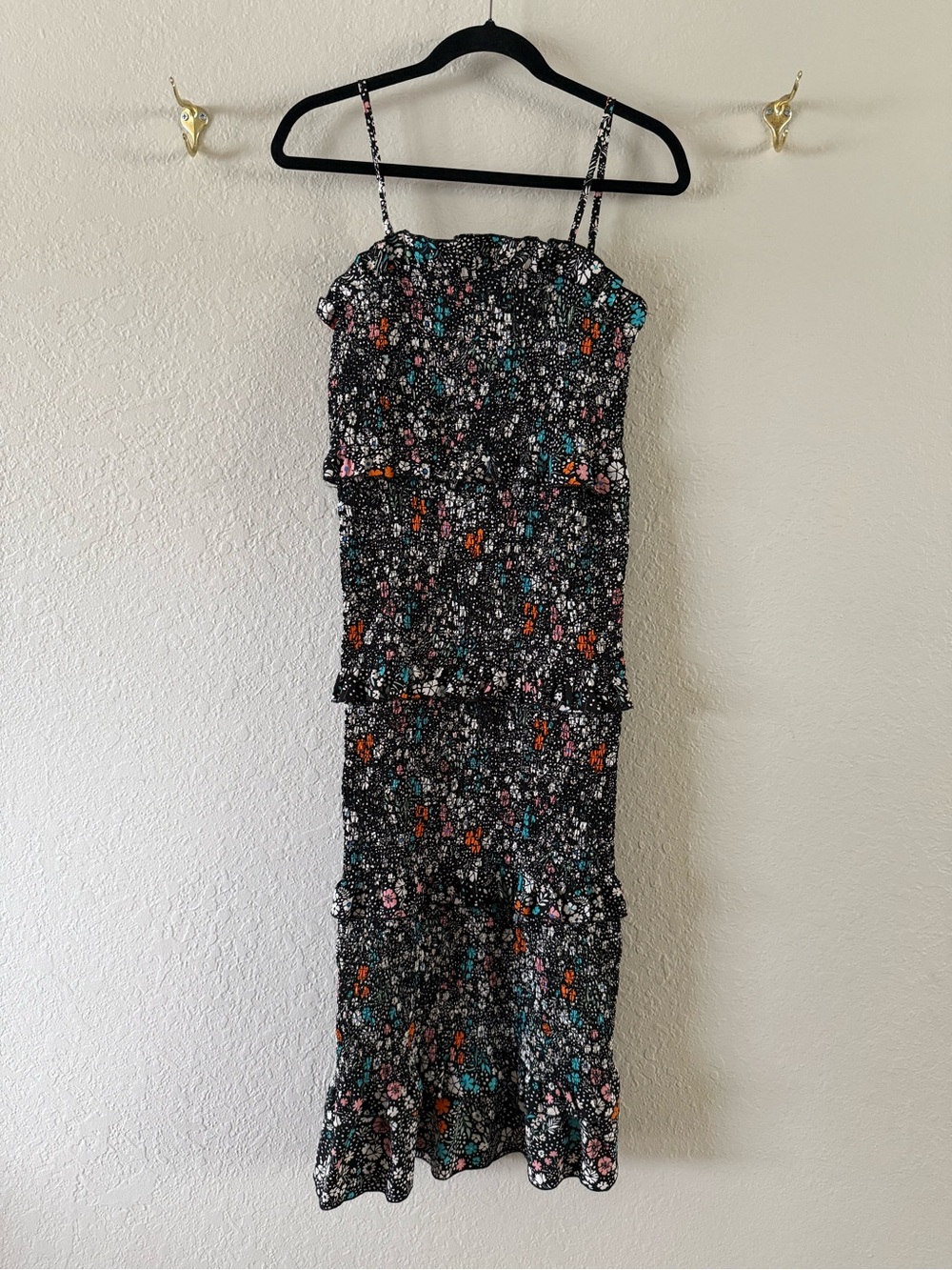 Fille Rose Dark Ditzy Floral Smocked Tiered Midi Tube Dress Juniors Size L
